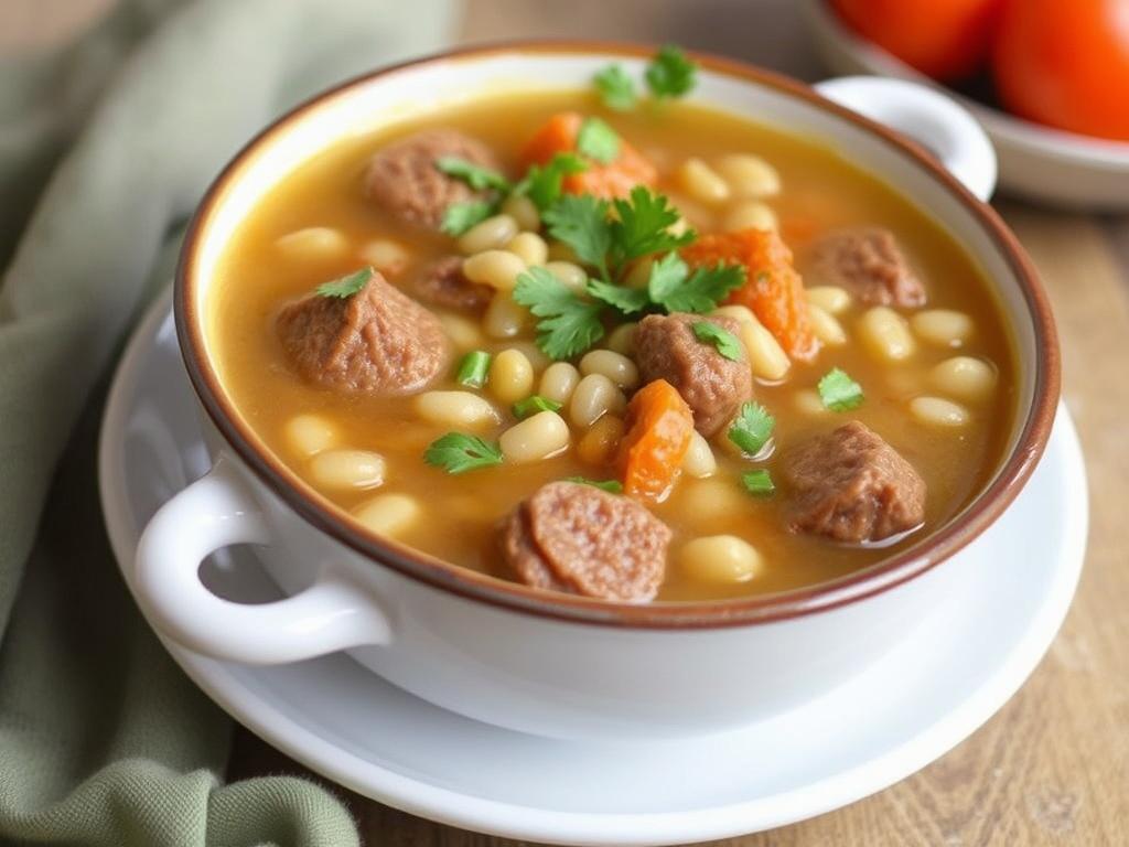 Barley and Meat Soup. Serving suggestions for different occasions
