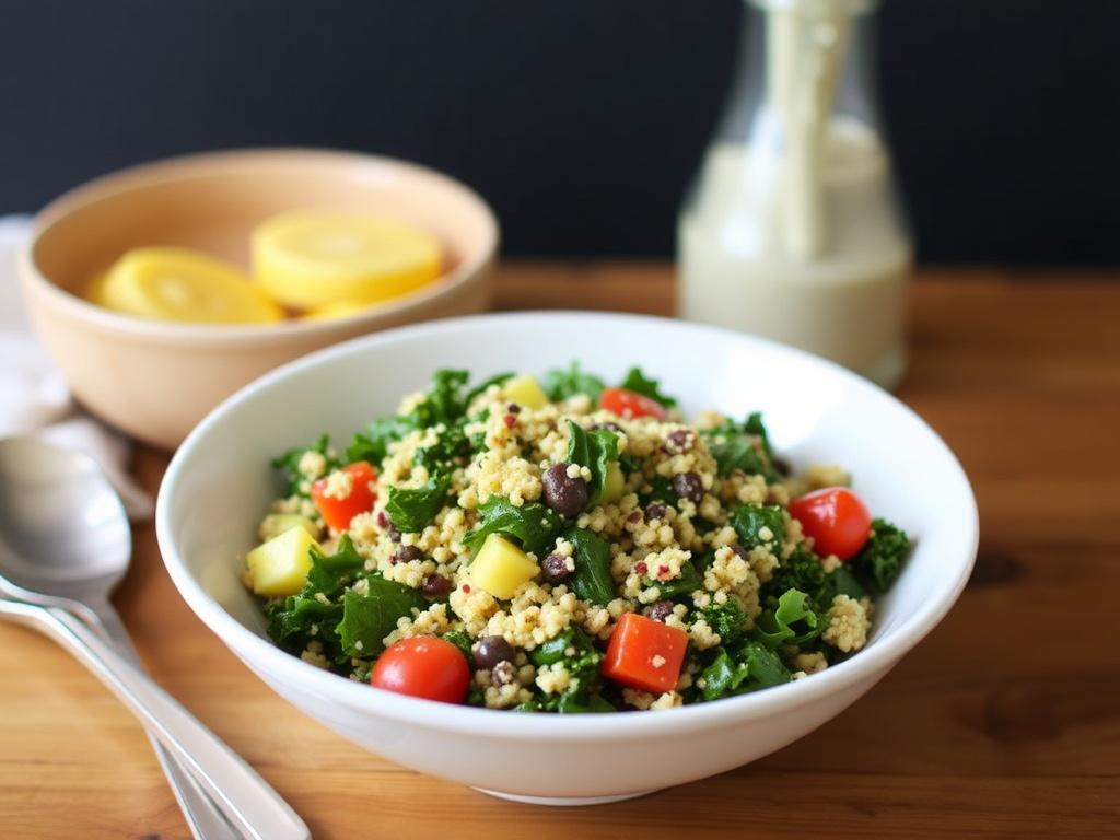 Kale and Quinoa Salad. Seasonal shopping and small upgrades